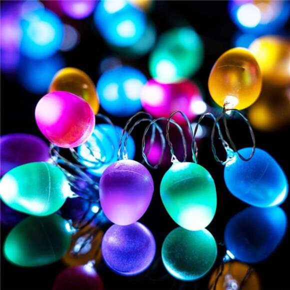 Easter Decorations Easter Egg Ornaments 10ft 30LEDs FairyLights Battery Operated - Picture 1 of 8